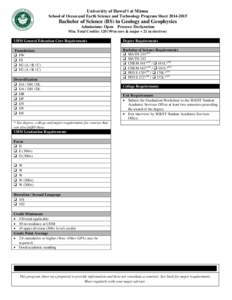 University of Hawai‘i at Mānoa School of Ocean and Earth Science and Technology Program SheetBachelor of Science (BS) in Geology and Geophysics Admissions: Open Process: Declaration Min. Total Credits: 120 