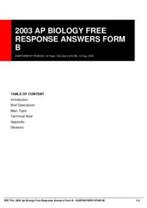 2003 AP BIOLOGY FREE RESPONSE ANSWERS FORM B 2ABFRAFBPDF-IPUB158 | 44 Page | File Size 2,316 KB | 13 Aug, 2016  TABLE OF CONTENT