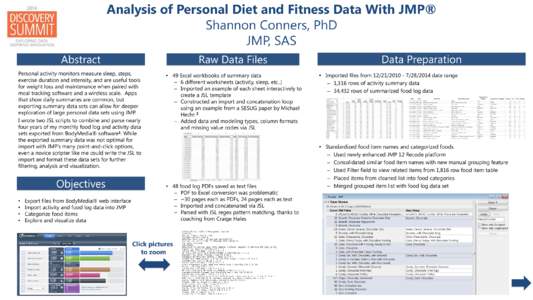 Analysis of Personal Diet and Fitness Data With JMP® Shannon Conners, PhD JMP, SAS Abstract  Raw Data Files