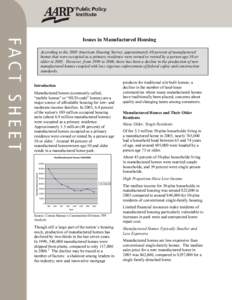 Issues in Manufactured Housing According to the 2005 American Housing Survey, approximately 48 percent of manufactured homes that were occupied as a primary residence were owned or rented by a person age 50 or older in 2