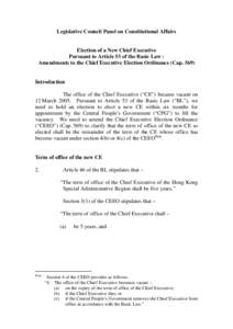 Election of a New Chief Executive Pursuant to Article 53 of the Basic Law : Amendments to the Chief Executive Election Ordinance (Cap. 569)