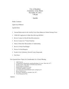 City of Hamilton Committee of the Whole November 26, 2013 7:00 pm Agenda Public Comment