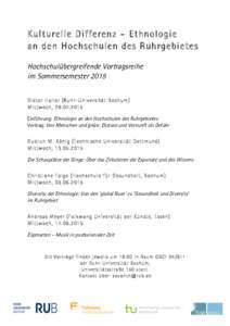 Kulturelle Differenz – Ethnologie an den Hochschulen des Ruhrgebietes Hochschulübergreifende Vortragsreihe im Sommersemester 2015 Dieter Haller (Ruhr-Universität Bochum) Mittwoch, 