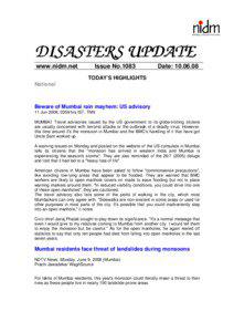 Building a Disaster Free India  DISASTERS UPDATE