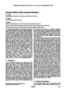 GEOPHYSICAL RESEARCH LETTERS, VOL. 31, L18612, doi:[removed]2004GL020332, 2004  Marginal stability of thick continental lithosphere E. Cottrell Lamont-Doherty Earth Observatory of Columbia University, Palisades, New York,