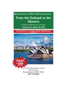 Marshalltown YMCA-YWCA presents…  From the Outback to the Glaciers with Optional 3-Night Fiji Post Tour Extension