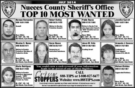 JULY[removed]Nueces County Sheriff’s Office TOP 10 MOST WANTED