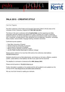 !  ! PALACREATIVE STYLE! ! Call for Papers