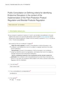 Case Id: 27ddc96d-6dde-425c-a61c-51f140b9b7b4  Public Consultation on Defining criteria for identifying Endocrine Disruptors in the context of the implementation of the Plant Protection Product Regulation and Biocidal Pr