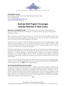 Enrich the quality of life and economic vitality of the San Gabriel Valley FOR IMMEDIATE RELEASE Contact: Amber Sommerville, Director of Marketing and Communications Phone: ([removed]Email: asommerville@valleyconnec