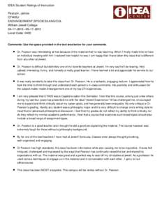 IDEA Student Ratings of Instruction Pearson, James CTI405J ENDANGERMENT:SPECIES/LANG/CUL William Jewell College 04−17−2013 −05−17−2013