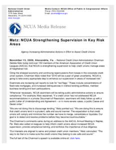 Matz: NCUA Strengthening Supervision in Key Risk Areas