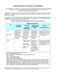 Example Request for Extension of Compliance1 For the Installation of Air Pollution Control Devices per 40 CFR 63 Subpart ZZZZ, National Emissions Standards for Hazardous Air Pollutants for Stationary Reciprocating Intern