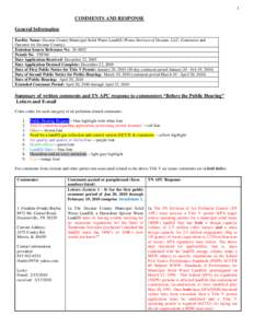 1  COMMENTS AND RESPONSE General Information Facility Name: Decatur County Municipal Solid Waste Landfill (Waste Services of Decatur, LLC, Contractor and Operator for Decatur County).