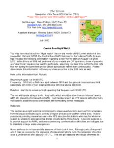 The Texan Newsletter of the Texas NTS CW Net (TEX) ** See “TSN Corner” and “RN5 Corner” on the Last Pages **