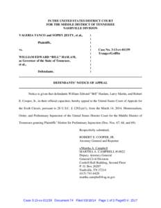 IN THE UNITED STATES DISTRICT COURT FOR THE MIDDLE DISTRICT OF TENNESSEE NASHVILLE DIVISION VALERIA TANCO and SOPHY JESTY, et al., Plaintiffs, vs.