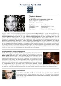 Newsletter April[removed]Nächstes Konzert! Verführungen 4. Mai 2014 | 17.00 Uhr | Kulturcasino | Grosser Saal Leitung und Solistin: Antje Weithaas, Violine