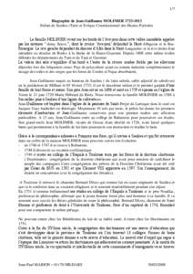 1/7 Biographie de Jean-Guillaume MOLINIER[removed]Enfant de Saulieu (Tarn) et Evêque Constitutionnel des Hautes-Pyrénées La famille MOLINIER vivait sur les bords de l‟Aveyron dans cette vallée inondable appelée 