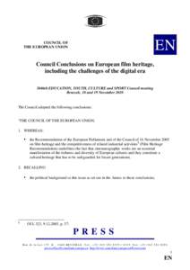 EN  COUNCIL OF THE EUROPEAN UNION  Council Conclusions on European film heritage,