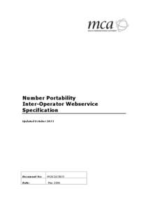 Number Portability Inter-Operator Webservice Specification Updated October[removed]Document No: