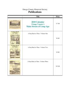 Otsego County Historical Society  Publications Title  Price