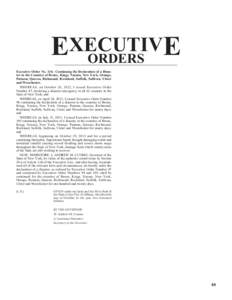 EXECUTIV E ORDERS Executive Order No. 116: Continuing the Declaration of a Disaster in the Counties of Bronx, Kings, Nassau, New York, Orange, Putnam, Queens, Richmond, Rockland, Suffolk, Sullivan, Ulster and Westchester