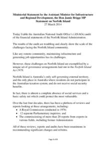 Ministerial Statement by the Assistant Minister for Infrastructure and Regional Development, the Hon Jamie Briggs MP