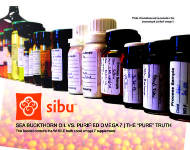 Photo of derivatives and by-products in the processing of “purified” omega 7. Sea Buckthorn Oil vs. Purified Omega 7 | The “Pure” Truth This booklet contains the WHOLE truth about omega 7 supplements.