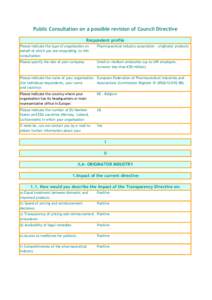 Public Consultation on a possible revision of Council Directive Respondent profile Please indicate the type of organisation on behalf of which you are responding to this consultation: