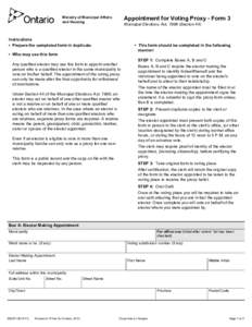 Appointment for Voting Proxy - Form 3  Ministry of Municipal Affairs and Housing  Municipal Elections Act, 1996 (Section 44)