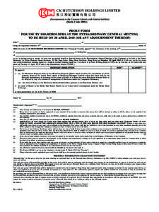 CK HUTCHISON HOLDINGS LIMITED 長江和記實業有限公司 (Incorporated in the Cayman Islands with limited liability) (Stock Code: PROXY FORM