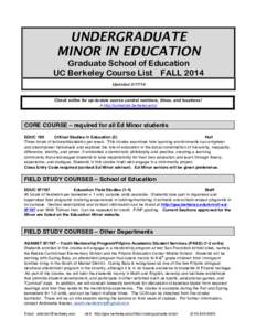 UNDERGRADUATE MINOR IN EDUCATION Graduate School of Education UC Berkeley Course List FALL 2014 Updated[removed]