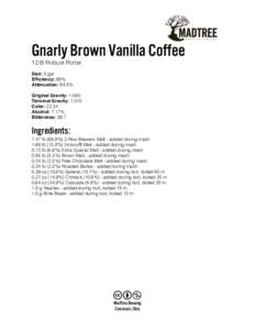 Gnarly Brown Vanilla Coﬀee 12-B Robust Porter Size: 5 gal Efficiency: 88% Attenuation: 84.5%