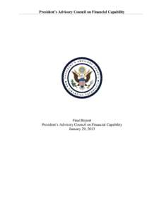 President’s Advisory Council on Financial Capability Final Report  President’s Advisory Council on Financial Capability