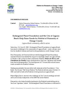 Endangered Planet Foundation and the City of Laguna Beach Help Raise Funds for Habitat of Humanity of Orange County