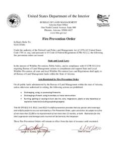 United States Department of the Interior BUREAU OF LAND MANAGEMENT Arizona State Office One North Central Avenue, Suite 800 Phoenix, Arizona[removed]www.blm.gov/az/