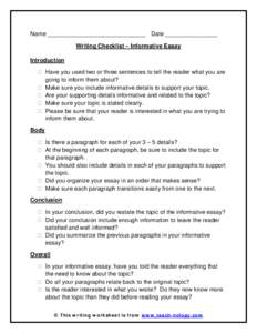 Informative Essay Writing Checklist