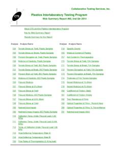 Collaborative Testing Services, Inc.  Plastics Interlaboratory Testing Program Web Summary Report #90, 2nd Qtr[removed]About CTS and the Plastics Interlaboratory Program