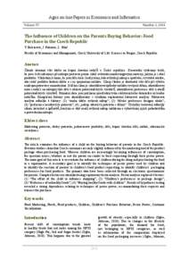 Agris on-line Papers in Economics and Informatics Volume VI Number 2, 2014  The Influence of Children on the Parents Buying Behavior: Food