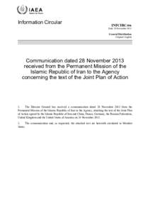INFCIRC[removed]Communication dated 28 November 2013 received from the Permanent Mission of the Islamic Republic of Iran to the Agency concerning the text of the Joint Plan of Action