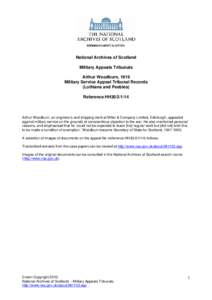 National Archives of Scotland Military Appeals Tribunals Arthur Woodburn, 1916 Military Service Appeal Tribunal Records (Lothians and Peebles) Reference HH30[removed]