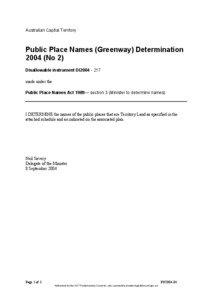 Australian Capital Territory  Public Place Names (Greenway) Determination