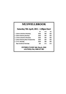 MUSWELLBROOK Saturday 9th April, 00pm Start 1st 2nd