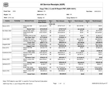 All Service Receipts (ASR) Final Title I, II, and III Report PNF (ASRFiscal Year: 2009