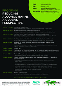 PROGRAM Reducing alcohol harms: A global perspective