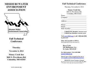 MISSOURI WATER ENVIRONMENT ASSOCIATION Fall Technical Conference Thursday, November 6, 2014