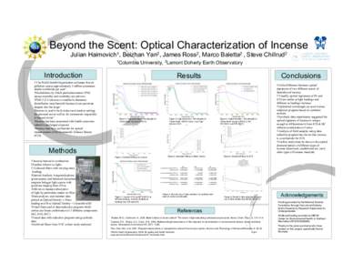 Beyond the Scent: Optical Characterization of Incense Julian Haimovich1, Beizhan Yan2, James Ross2, Marco Baletta2 , Steve Chillrud2 1Columbia University, 2Lamont Doherty Earth Observatory