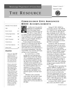 Volume 5, Issue 9  Mississippi Department of Corrections September 2003