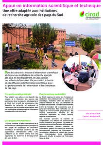 Appui en information scientifique et technique Une offre adaptée aux institutions de recherche agricole des pays du Sud Dans le cadre de sa mission d’information scientifique