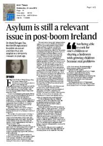 Asylum is still a relevant issue in post-boom Ireland On World Refugee Day, the UNHCR urges Ireland to update an asylum procedure that was